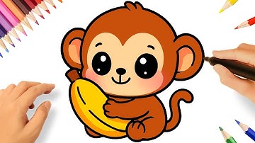 HOW TO DRAW A CUTE KAWAII MONKEY EASY 🐵🍌