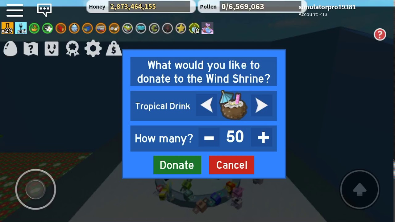 Donating 50 Tropical Drinks To The Wind Shrine Bee Swarm Simulator Youtube - roblox bee swarm simulator wind shrine