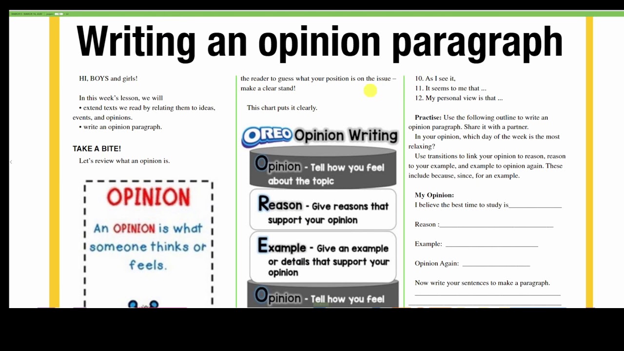 Writing an opinion paragraph