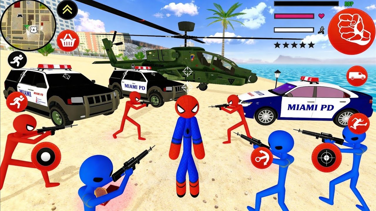 Amazing Spider-Stickman Rope Hero Military Helicopter #3 - Android Gameplay