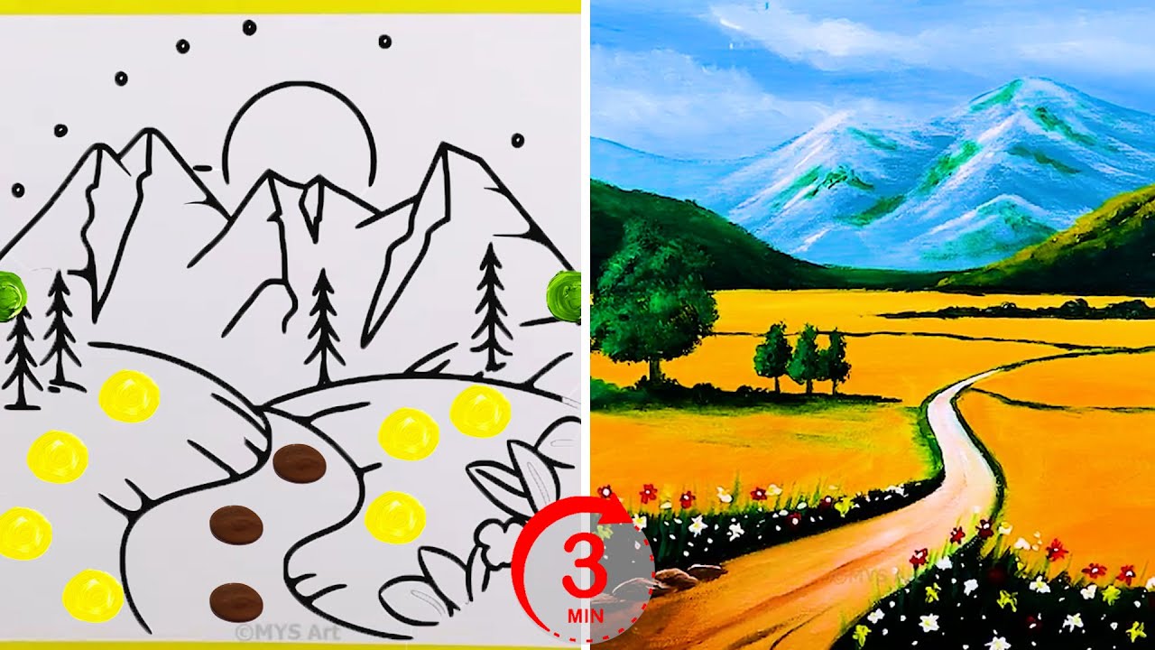 Easy Painting Road Landscape in 3 Minutes Step by Step for beginners 😍 ...