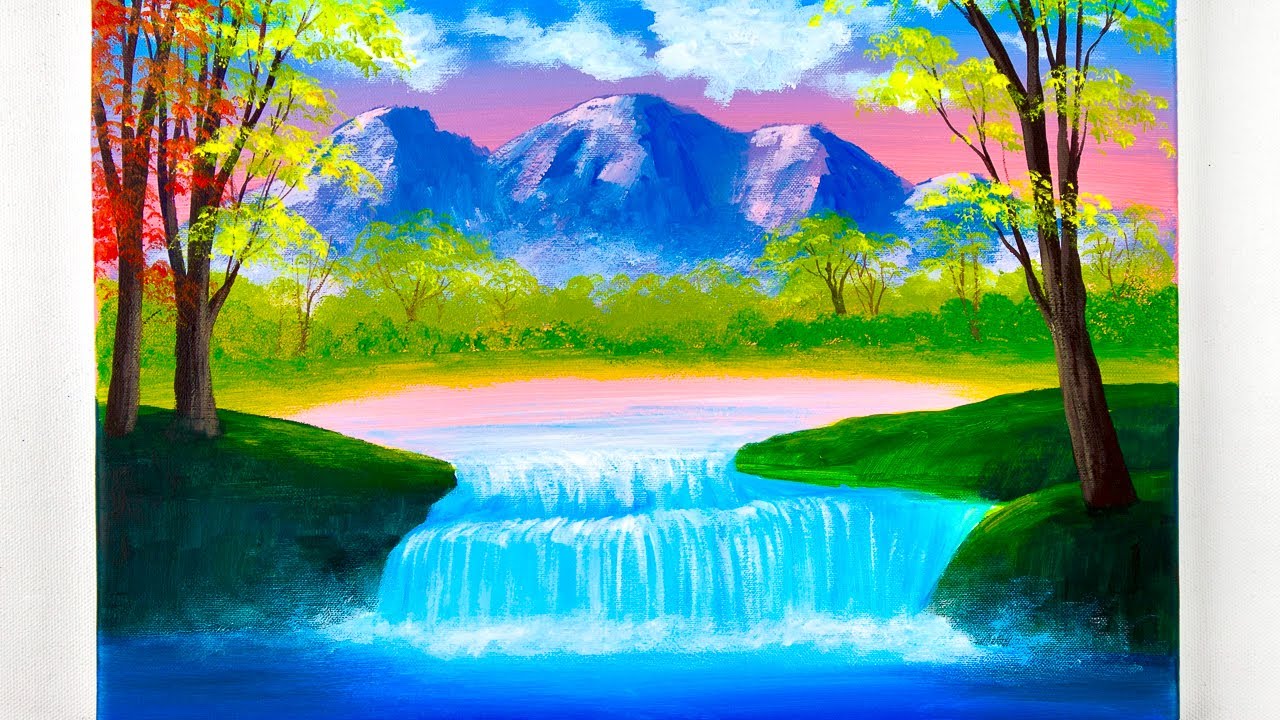 Waterfall Landscape Painting For Beginners Step By Step Painting Maxresdefault