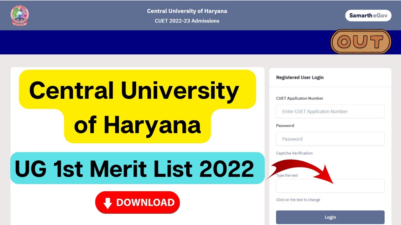 Central University of Haryana UG Merit List 2022 (Out) | CUH UG 1st ...