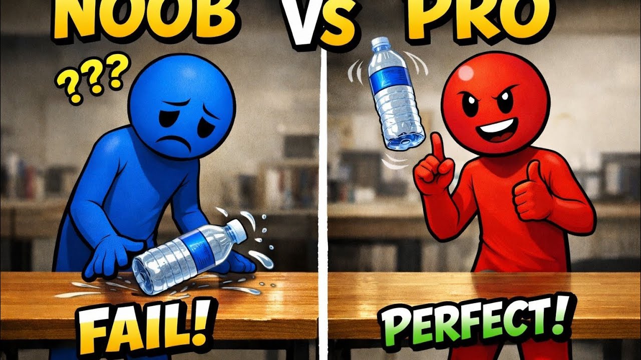 NOOB 🔵 vs PRO 🟥 Bottle Flip Challenge 😱🔥 | Insane Trick Shots 💦🏆 #BottleFlip #NoobVsPro #Challenge
