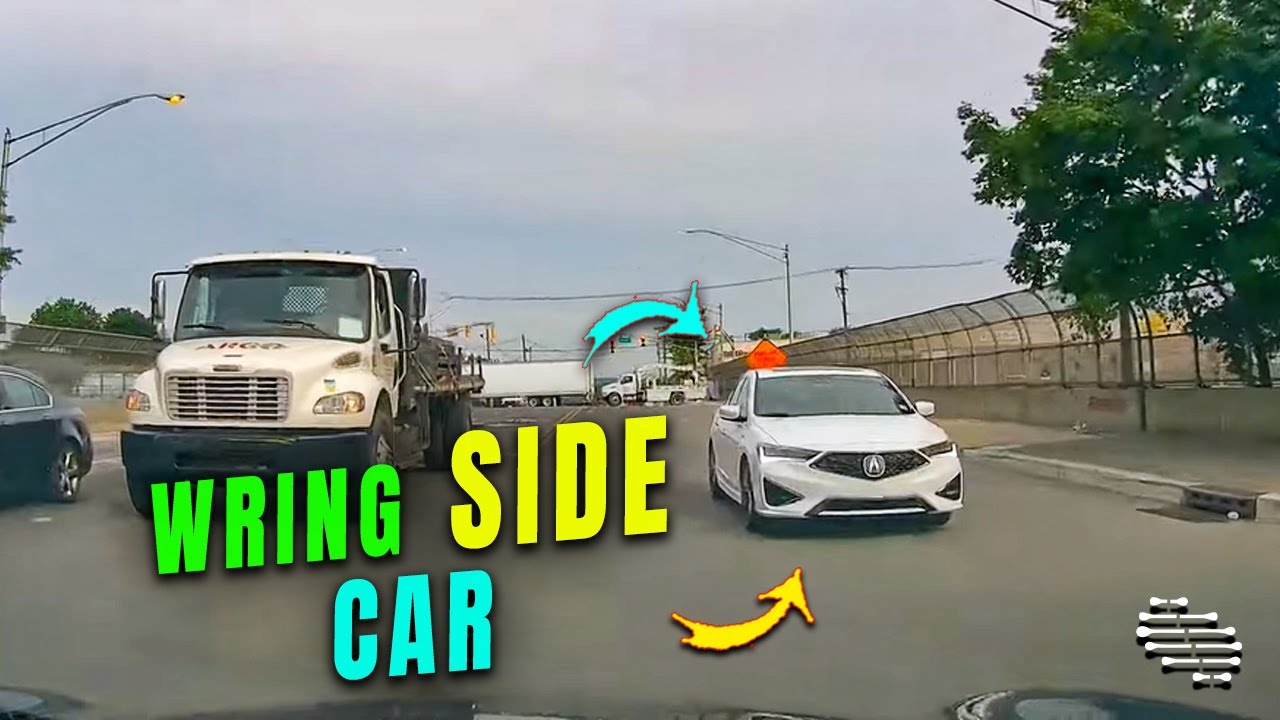 Car Stops on the Wrong Side of the Road - YouTube