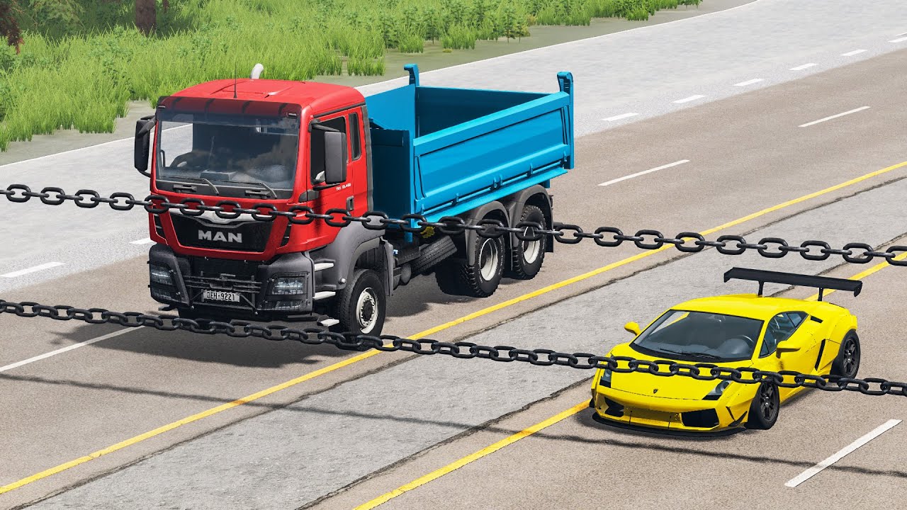 Cars vs Double Chain - BeamNG.drive #6