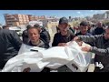 تشييع جثامين 3 ضحايا قضوا بانهيار سور على خيام النازحين في منطقة المواصي في خان يونس جنوب قطاع غزة