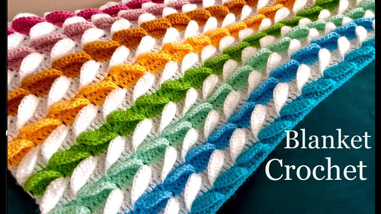 Manta Fácil a Crochet trenzas en forma de hojas de colores