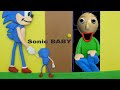 (level up) Sonic BABY go to school, Baldi's Basics classroom | Pacman Stop Motion Game