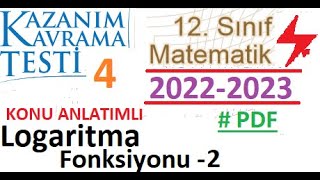 12 Sınıf 2023 2024 Matematik Meb Kazanım Testi 4 Logaritma Fonksiyonu 2 İleri Düzey