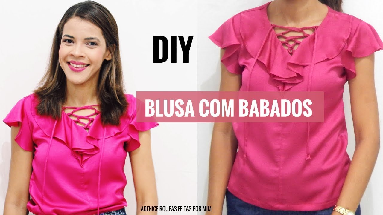 DIY BLUSA COM BABADOS NO DECOTE E MANGA