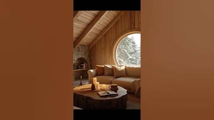 Cozy Mountain Living Room with Round Window and Fireplace ❄️🔥 Peaceful Winter Retreat #design #inte