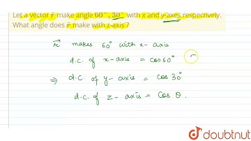 Let a vector bar(r) make angle 60^(@), 30^(@) with x and y-axes respectively. What angle does ba...