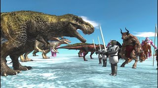 Dinosaurs Watch Champions Fall in the Heat of the Fight Real Man 7777 Animal Revolt Battle Simulator