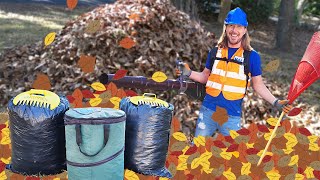 Handyman Hal uses Leaf Blower | Big Pile of Leaves | Fun video for kids