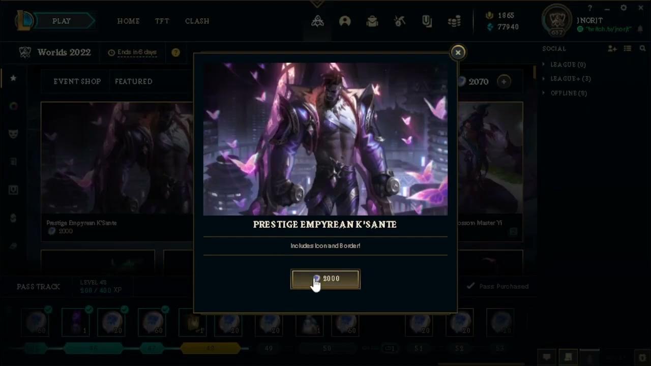 Claiming The Prestige Empyrean K'Sante Skin For 2000 Worlds 2022 Tokens