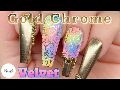 Velvet nails designs, Velvet, Terciopelo, Efectos, Pigmentos, Gold Chrome n...