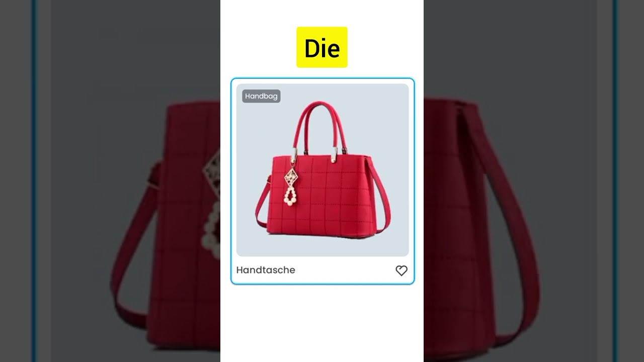 Clothes related vocabulary in German language part 6, earrings, briefcase, bracelet, handbag