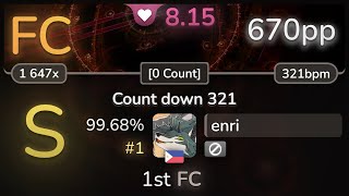 8.1⭐ enri | t+pazolite - Count down 321 [0 Count] 99.68% FC #1 | 670pp - osu!