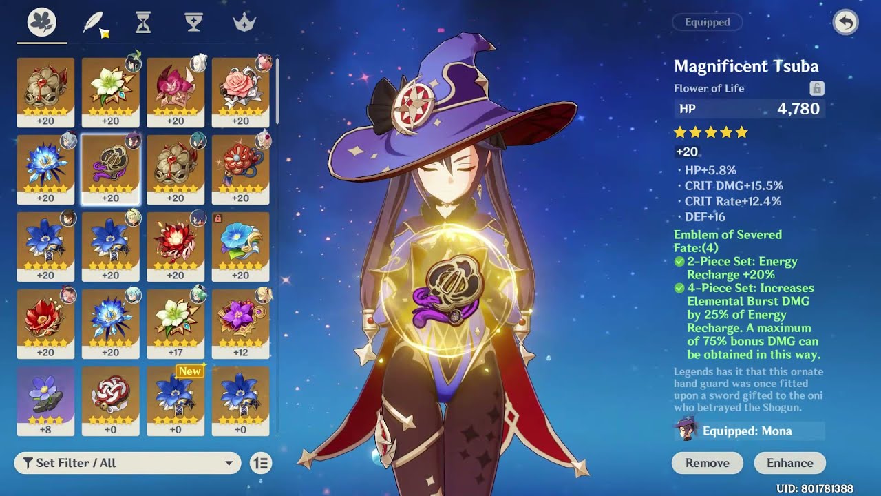 MONA WITH 4PC SET EMBLEM OF SEVERED FATE! Damage Comparison! - YouTube