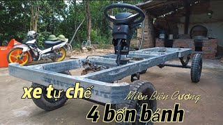 Tự Chế xe thùng 4 Bánh P3 -lắp hệ thống thước lái, và đầu máy