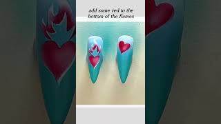 Hearts n Fire Airbrush Nail Art #shorts  #nailart #stilettonails #nails #nailtech #nailinspo