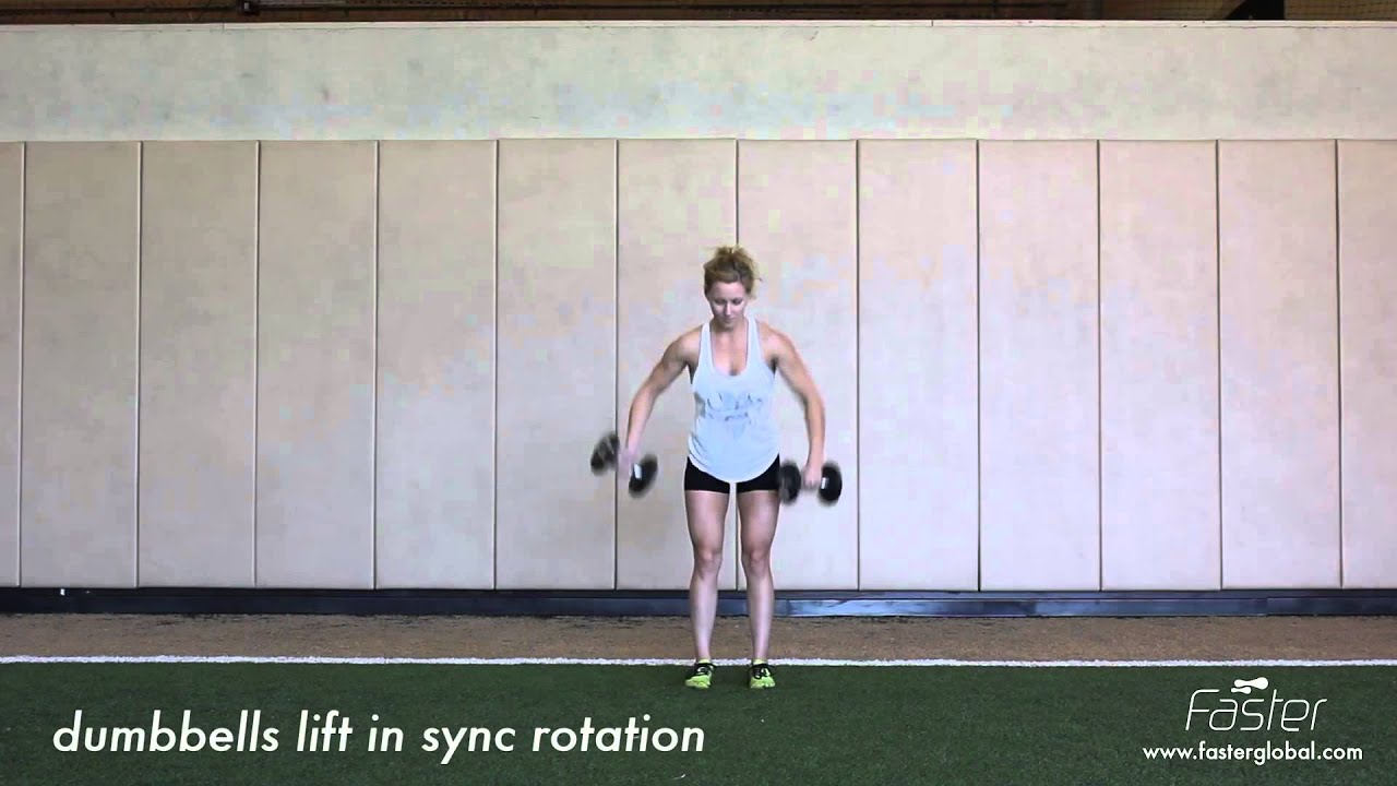 dumbbells lift in sync rotation