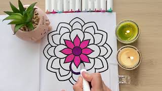 Blissful Mandala Coloring 🌸✨Real-time Satisfying ASMR Coloring | Relaxing Marker Art | No taking