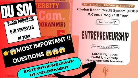 Entrepreneurship Development B.com 5th Semester 😱 Most important questions #delhi #youtube #study