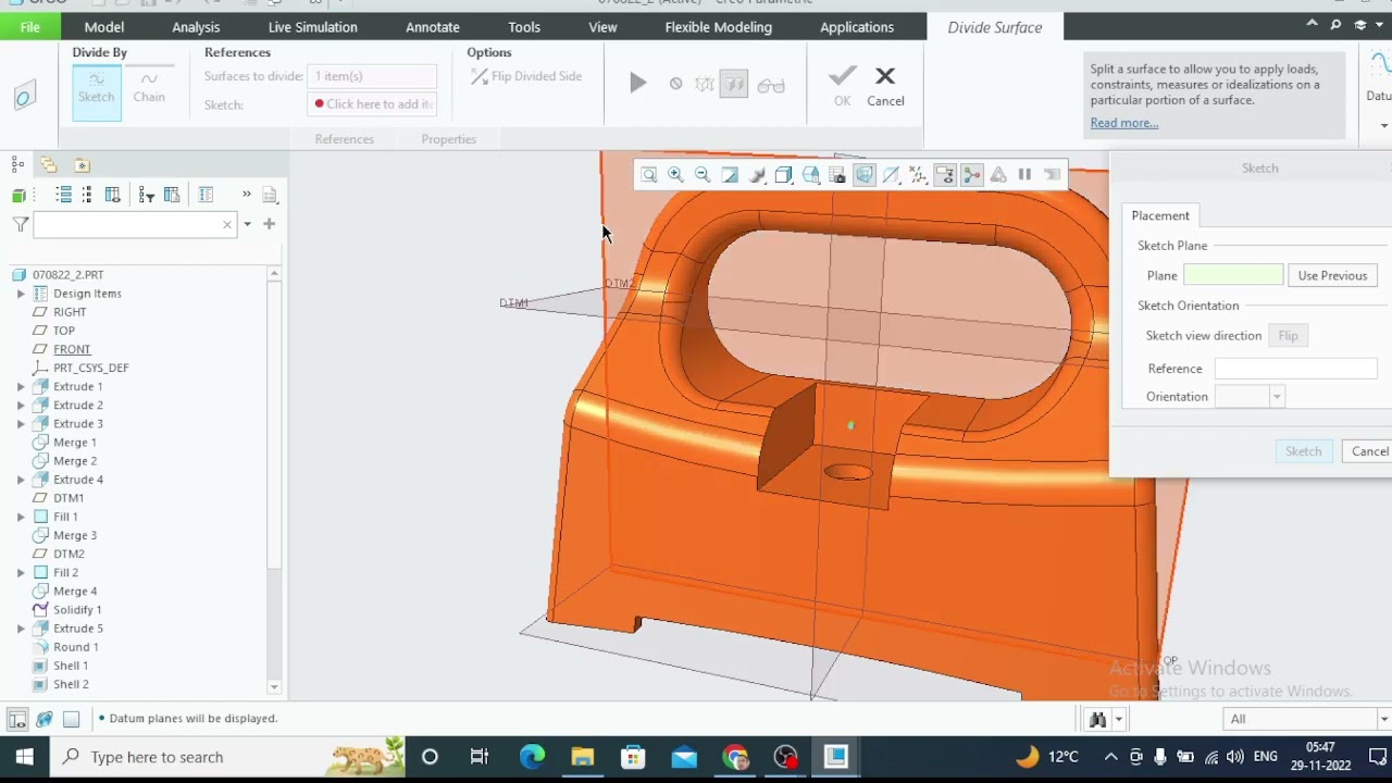 Divide Surface in Creo Parametric