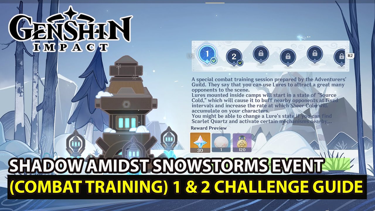 Genshin Impact - Shadow Amidst Snowstorms Event - (Combat Training) 1 & 2 Challenge Guide Update 2.3