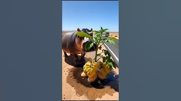 A hippopotamus saved a potato plant from drying out by watering it 😭 #ai​ #tree​ #save​ #water​
