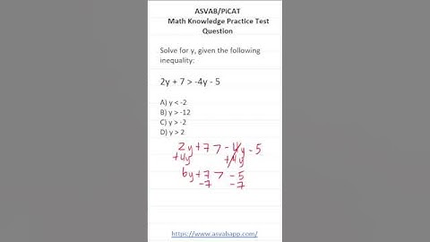 ASVAB/PiCAT Math Knowledge Practice Test Q: Solving An Inequality #acetheasvab w/ #grammarhero