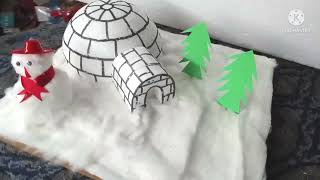 How to make igloo with snowman  || IGLOO model for school  || IGLOO house with cotton