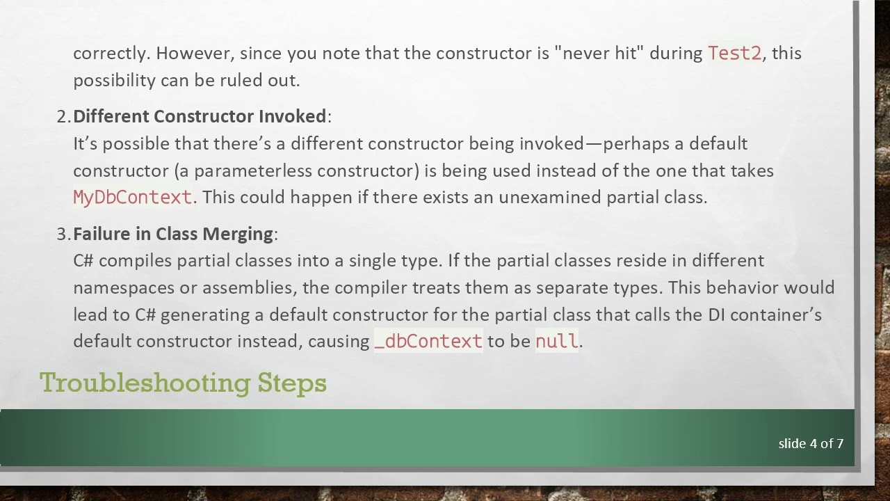 Understanding Dependency Injection Issues in Partial Classes in .NET Core