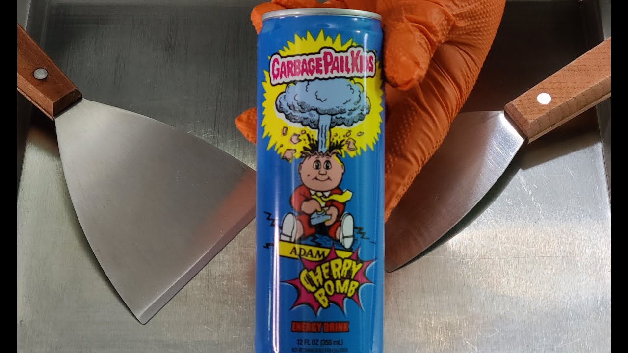 ASMR-Garbage Pail Kids Adam CHERRY BOMB Energy Drink Ice Cream Rolls, no talking