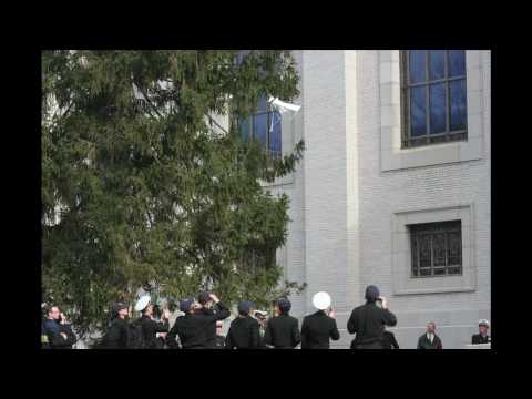 At 1815 on 12MAR09 the class of 2012 successfully placed a blue-rimmed cover on the gold obelisk that is atop the Naval Academy Chapel dome. This uncanny tra...