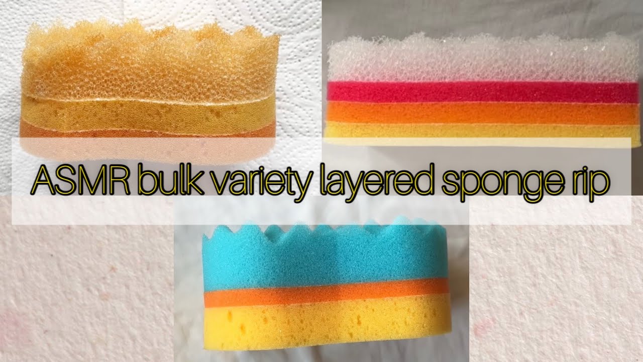 ASMR bulk variety layered sponge rip. Ripping bleached/jelly/damp sponges 🧽