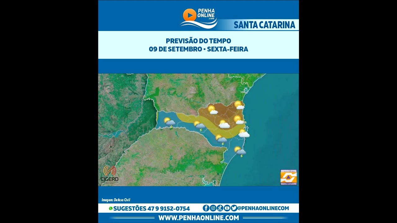 Previsão do tempo para Santa Catarina nesta sexta-feira (09)