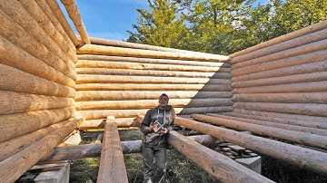 Building Off Grid Log Cabin - Ep 19 /  The Walls Are Done And The Lift is Out!