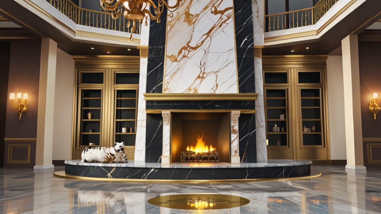marble fireplace gold and black panda marble ideas YouTube