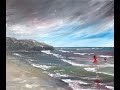 Штормовое небо. Как рисовать волны. Acrylic. Stormy sky. How to paint waves.