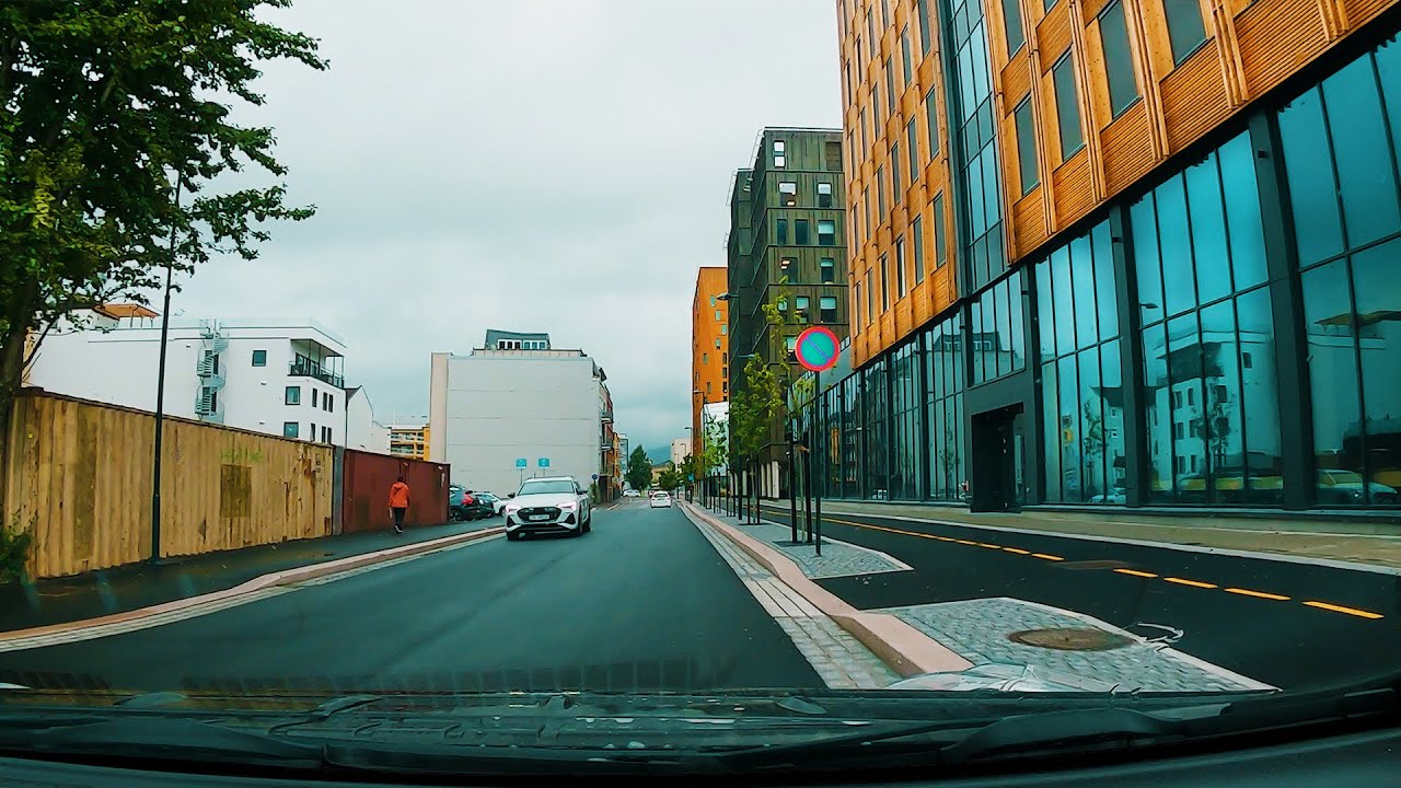 Drammen City center on a moody Rainy Day - Norway Driving Tour