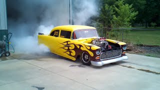 1955 Chevy Blown 540 C.I. Drag Car Burnout!!!   2:15 For Burnout!!!!