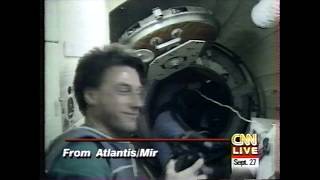 4/6 STS-86 Atlantis docking with Russian MIR Space Station CNN Live News 27 Sep 1997