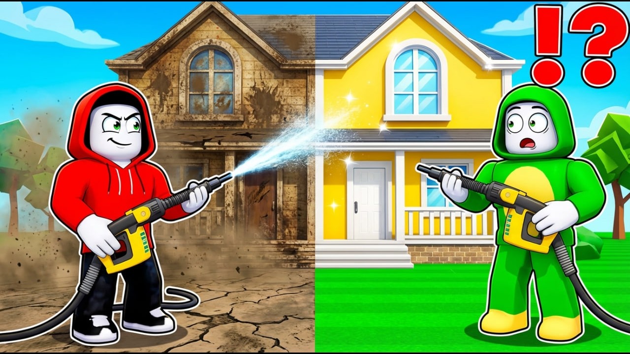 JJ AND MIKEY CLEANING HOUSE IN POWER WASH SIMULATOR ROBLOX