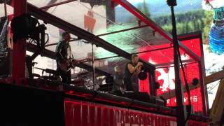 Chris Martin of Coldplay performs With or Without You with U2 in Times Square