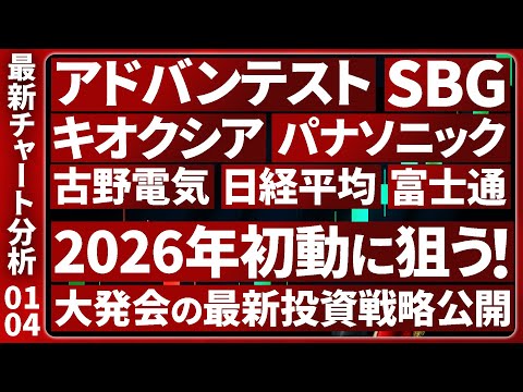 【1/4チャート分析】2026年初動の注目個別株トレード戦略大公開！大発会の投資戦略は危険が伴う話【日経平均・SBG・古野電気・パナソニック・富士通・アドバンテスト・キオクシア】