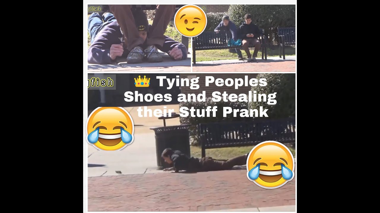 Tying Peoples Shoes and Stealing their Stuff Prank - YouTube