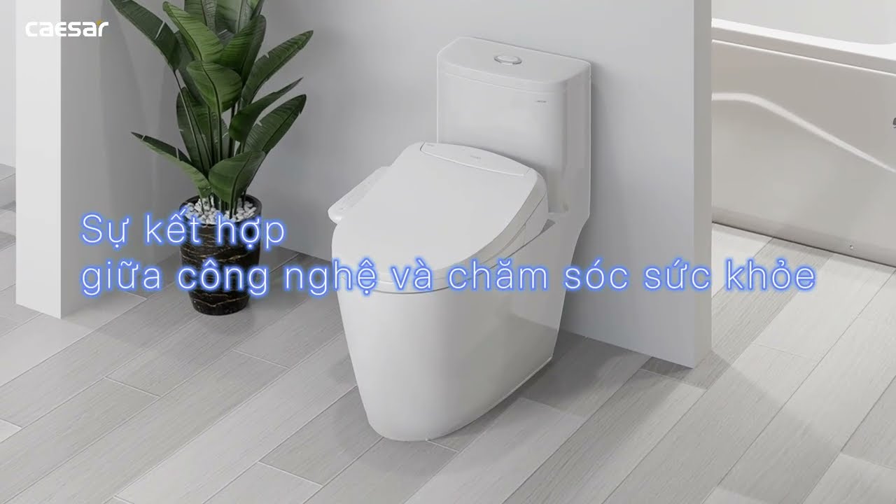 Video thiết bị vệ sinh Caesar – Bồn cầu một khối kết hợp nắp điện tử Caesar C1393F + TAF400H